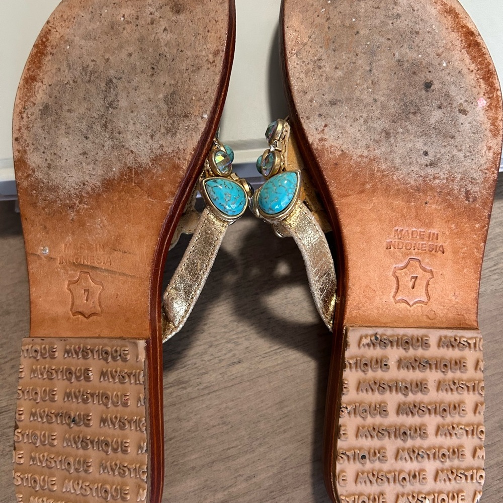 Mystique Boutique Turquoise and Gold Embellished Sandals - Picture 3 of 4